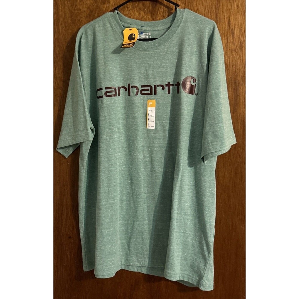 NWT CARHARTT MENS LOOSE FIT GRAPHIC LOGO SHORT SLEEVE T SHIRT SZ L GREEN HEATHER